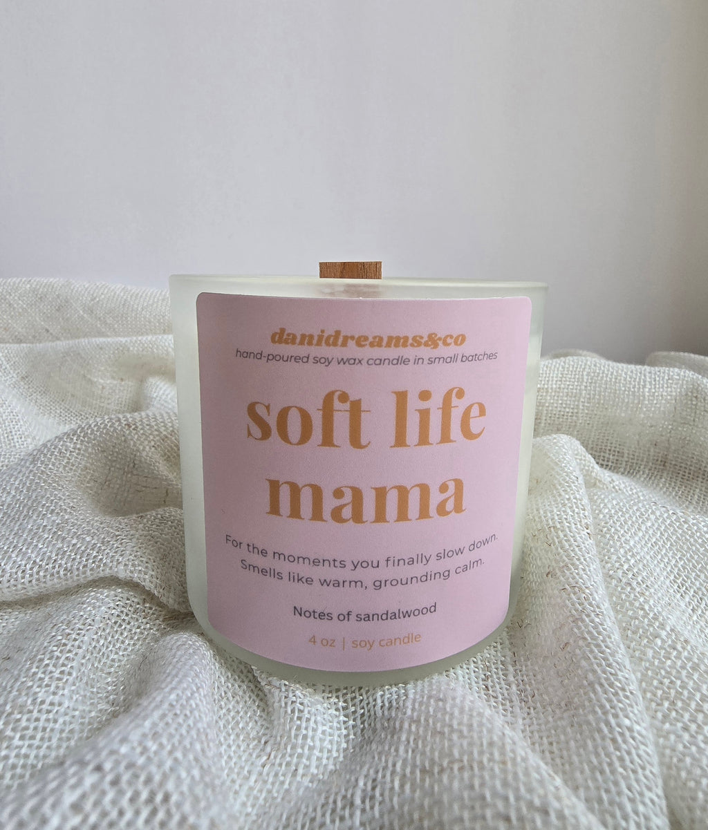Soft Life Mama Candle – Sandalwood Scent (4 oz Soy Candle)