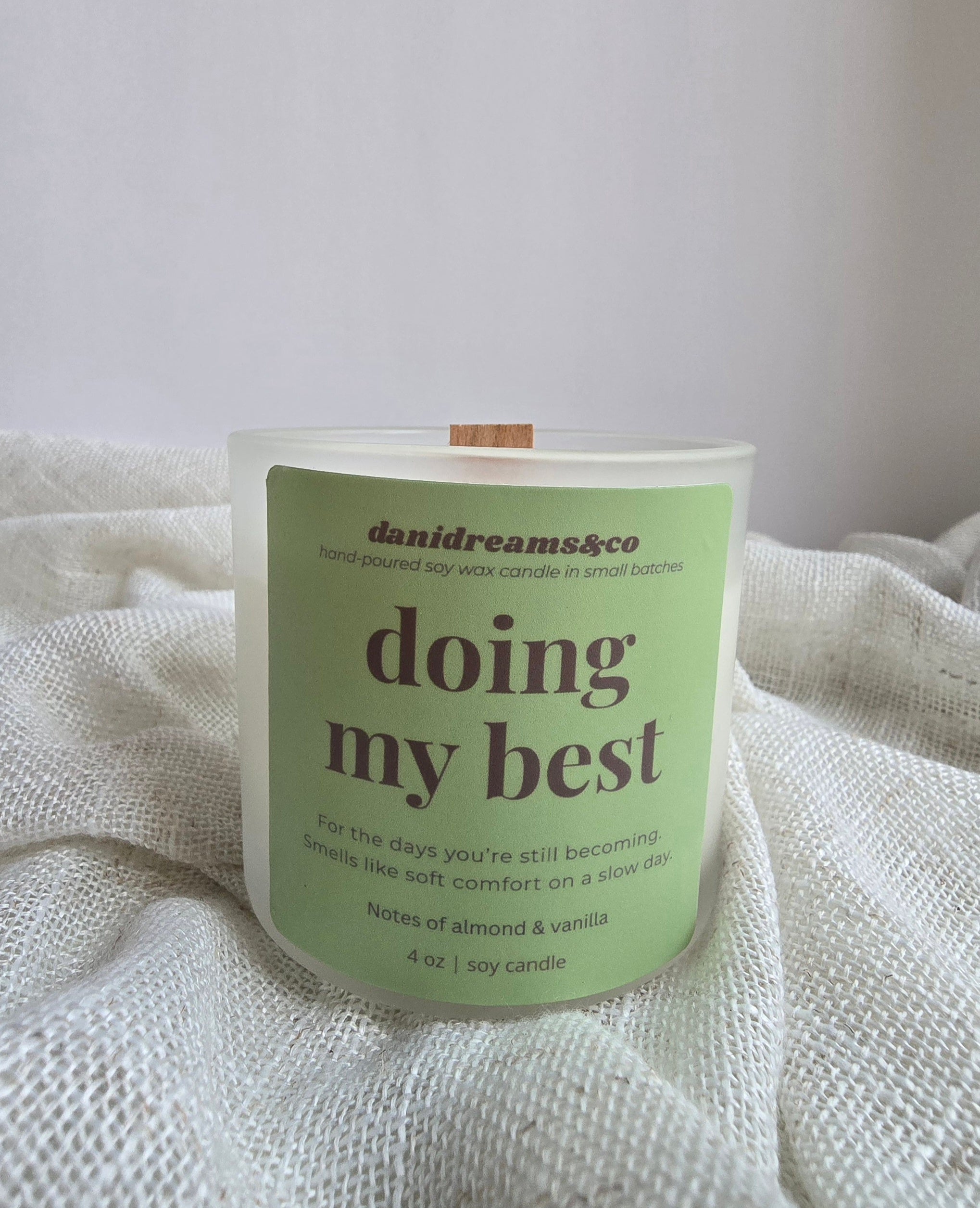 Doing My Best Candle – Almond & Vanilla Scent (4 oz Soy Candle)